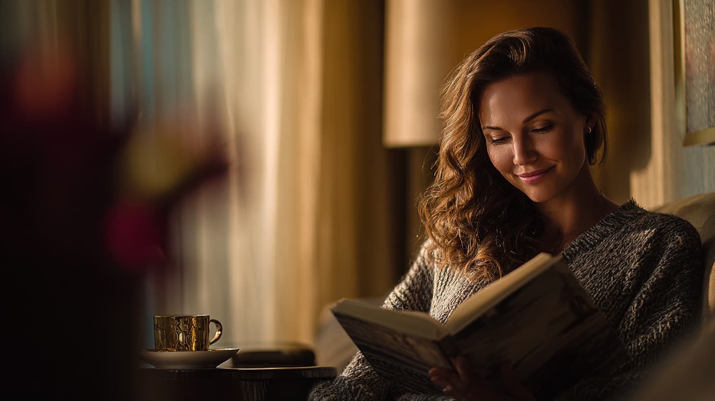 Guest reading peacefully in room