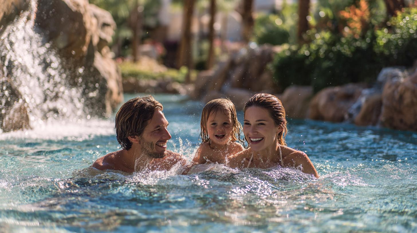 Family discovering hotel amenities