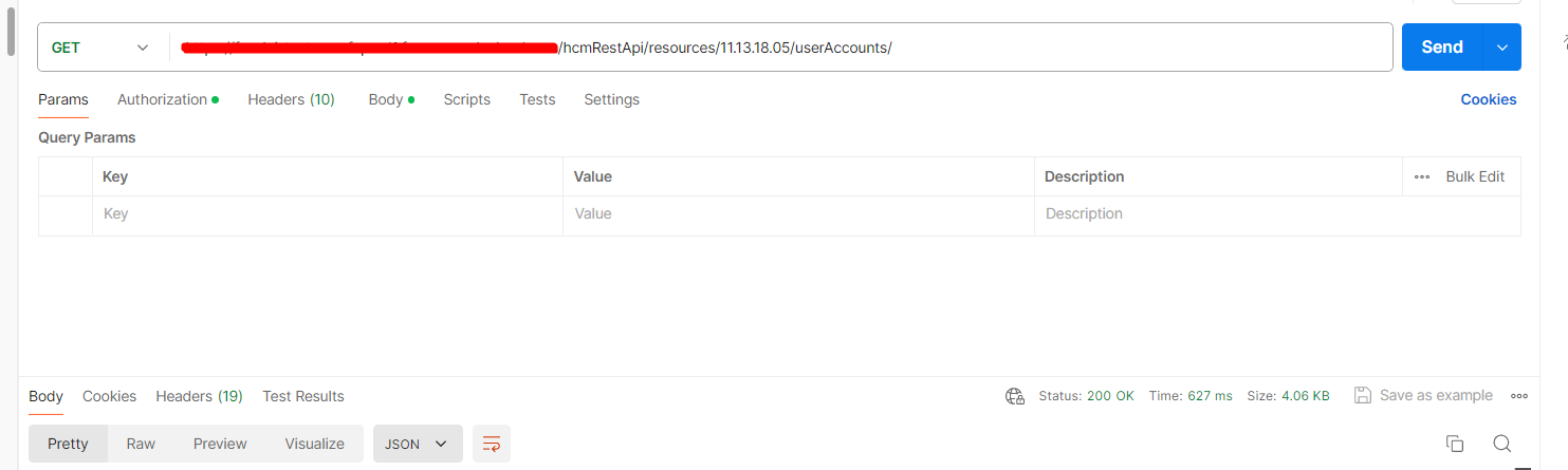 API returns an error from service connection (/hcmRestApi/resources/11 ...