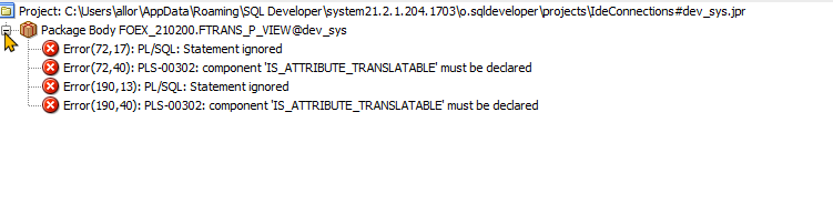 Latest patch version 21.2 package error FTRANS_P_VIEW - Oracle Forums