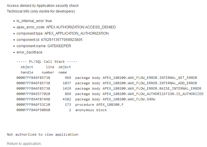 Apex Authorization Access Denied Error - Oracle Forums