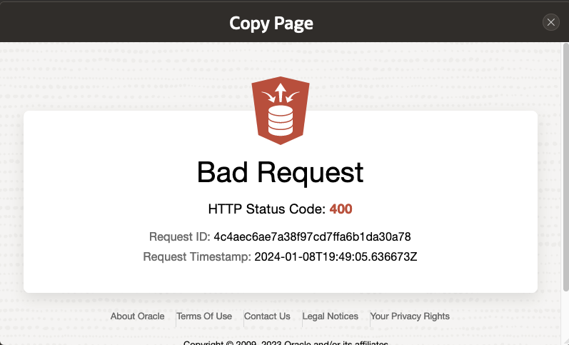 oracle apex bad request http status code 400