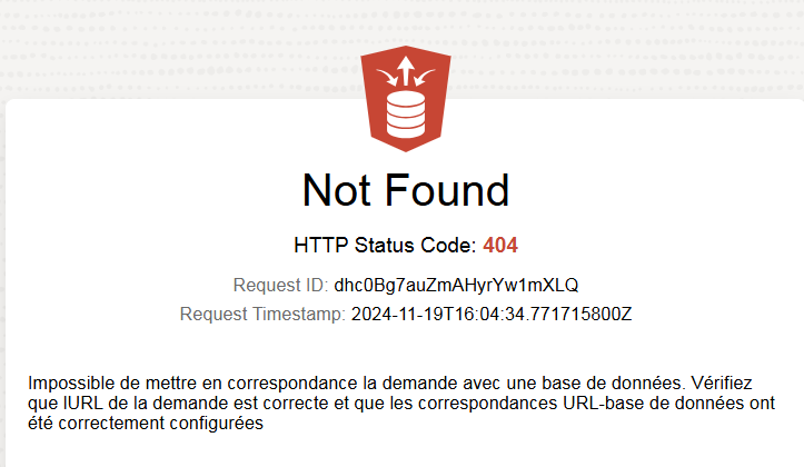 404 error unable to connect to any database with APEX 24.1