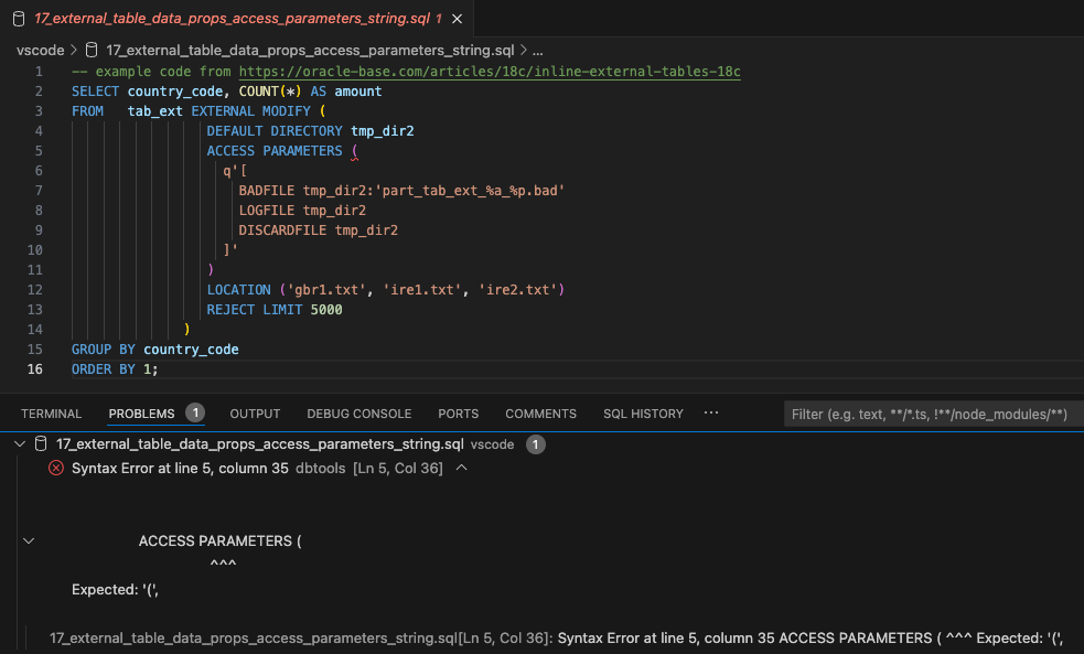 Bug: Syntax error in external_table_data_props Clause With String ...