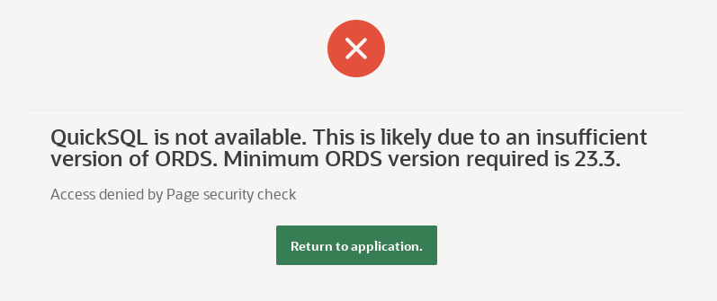QuickSQL is not available. This is likely due to an insufficient 