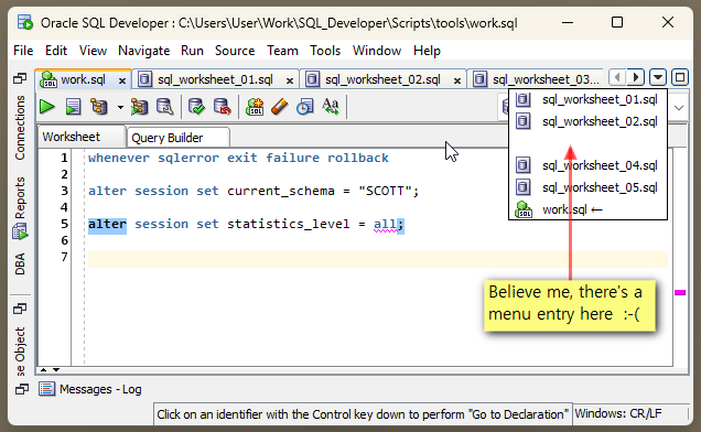 SQL Dev 23.1: repaint issue in the Opened Documents List menu - Oracle ...