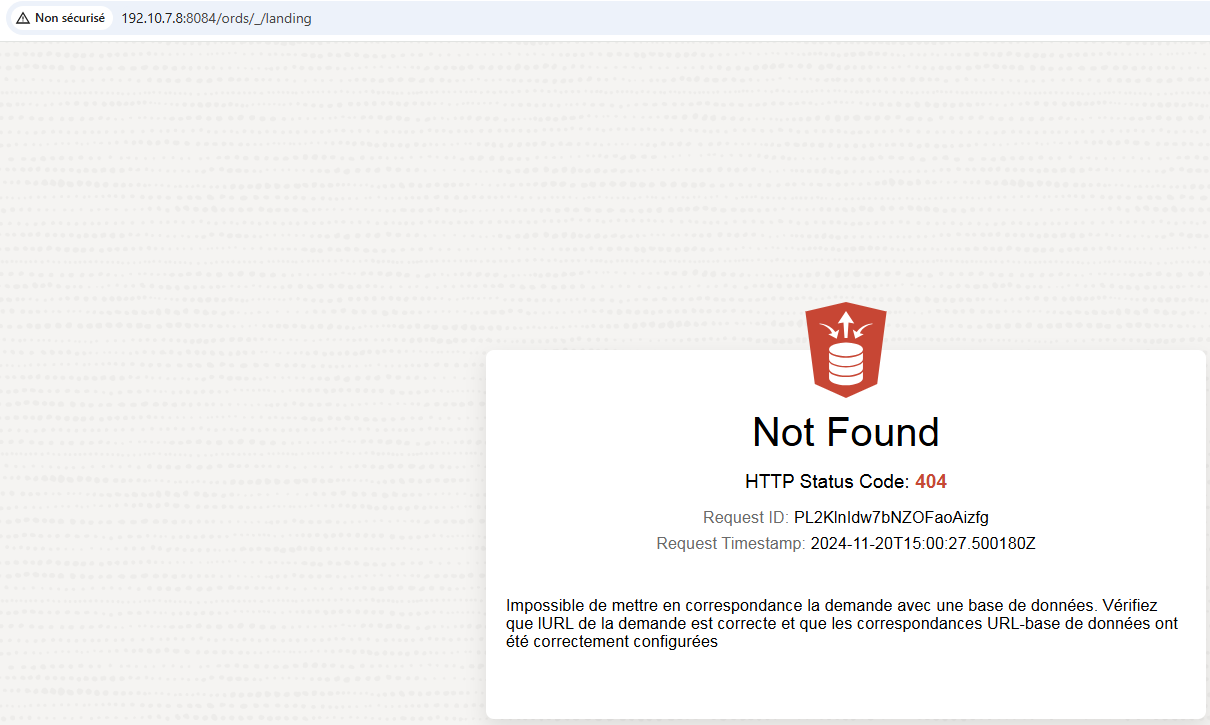 404 error unable to connect to any database with APEX 24.1