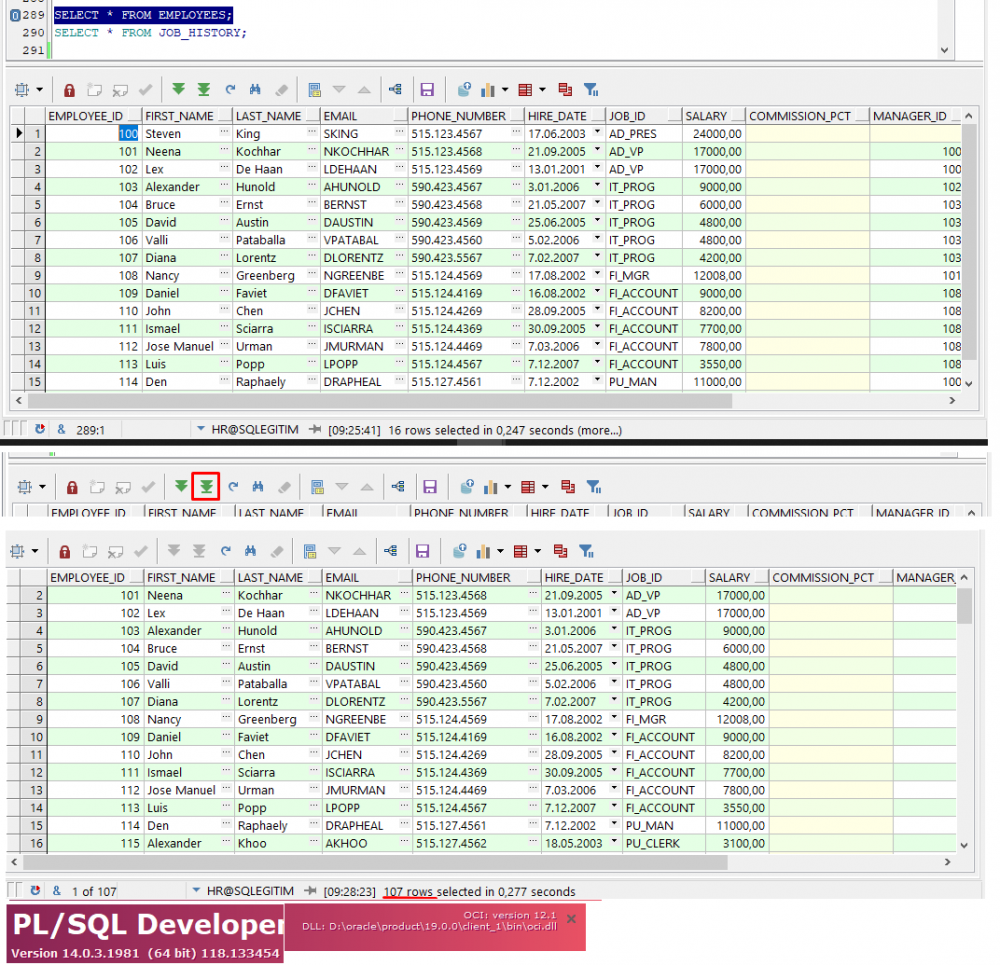 How can I make PL SQL Developer display the number of rows